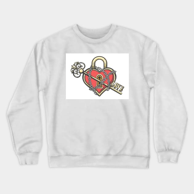 Heart Shaped Lock with a Key Crewneck Sweatshirt by devaleta